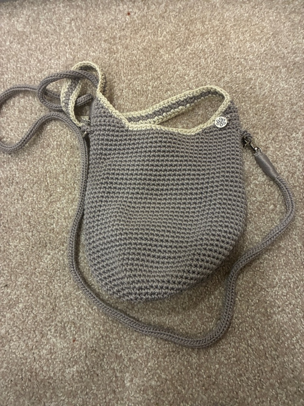 The Sak Gray Crochet Crossbody with Cream Trim